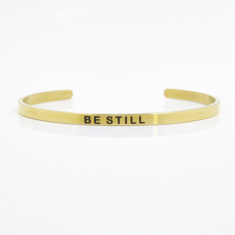 Letras de acero inoxidable de oro de 4 mm al por mayor titanio acero C Shape Breathe Dream Pulsera intrépida